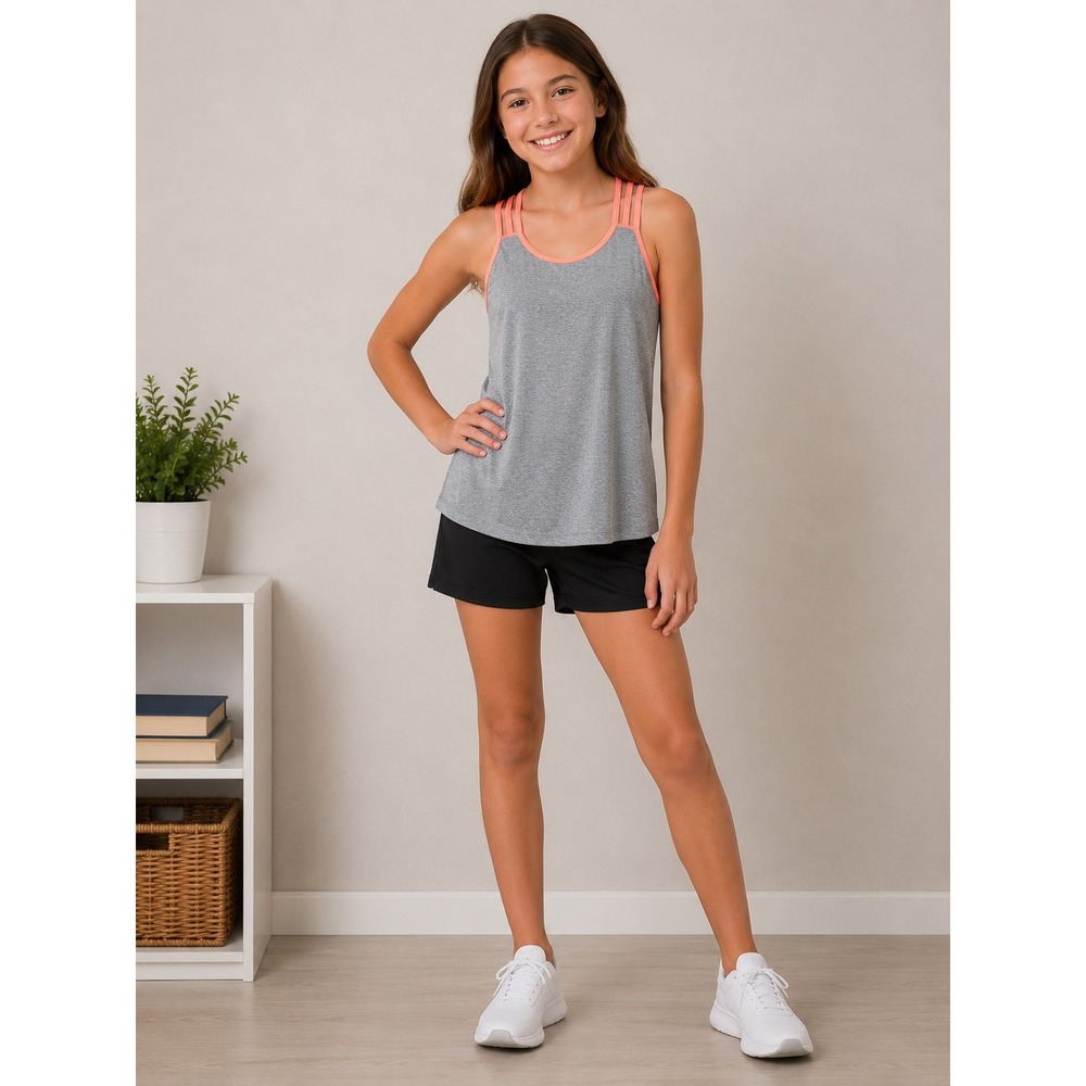 Danskin Now Girls Grey Heather Coral Multi Strap Racerback Active Tank Top M 8-